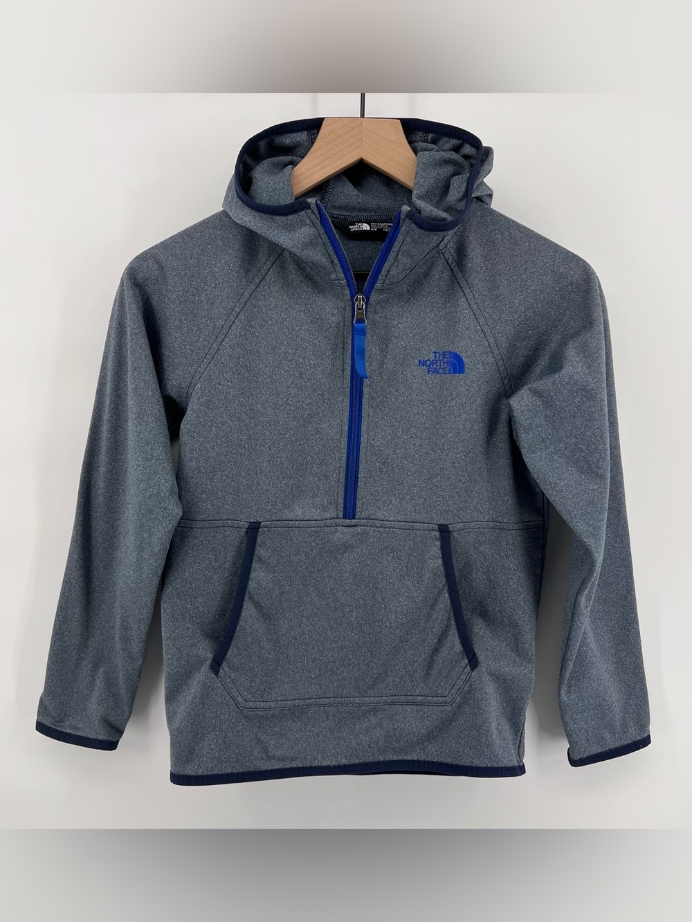 The North Face Boys Tek Glacier 1/4 Zip Hoodie Gray Blue M 10/12 Fleece